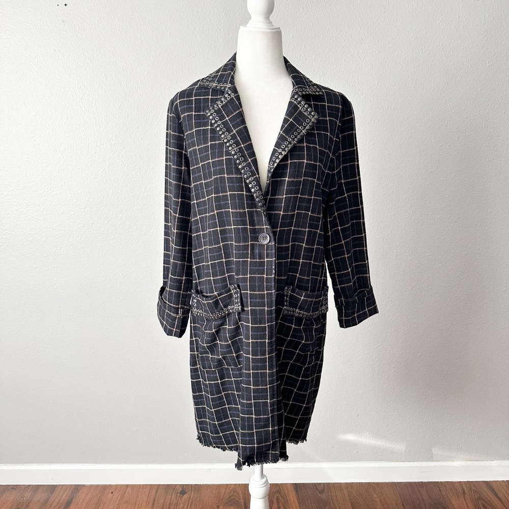 Gimmicks Y2K Grunge Plaid Studded Frayed Hem Long Sleeve Jacket Women's Medium